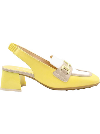 Hispanitas Γόβες Slingback Δερμάτινες με Χοντρό Χαμηλό Τακούνι Κίτρινες CHV254004