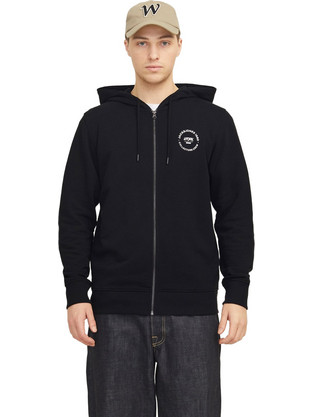 Jack & Jones Ανδρική Ζακέτα Φούτερ με Κουκούλα και Φερμουάρ Μαύρη 12269366