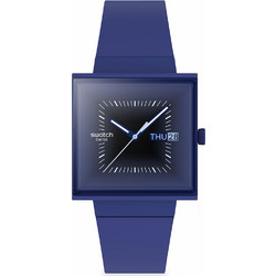 Swatch Squarely Backlight Ανδρικό Ρολόι με Μπλε Καουτσούκ Λουράκι SO34N700