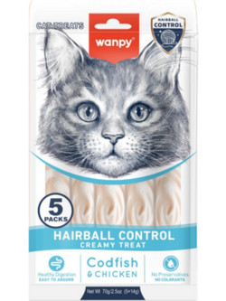 Wanpy Creamy Treat Hairball Codfish with Codfish & Chicken 70gr