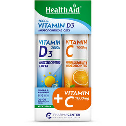 Health Aid Vitamin D3 2000iu 20s + Vitamin C 1000mg 20 Αναβράζοντα Δισκία