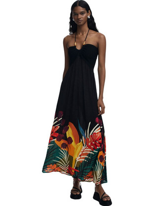 Desigual Belice Maxi Καλοκαιρινό Βραδινό Φόρεμα Μεταξωτό Μαύρο 25SWMW08-2000