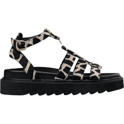 Envie Shoes Δερμάτινα Γυναικεία Σανδάλια Μαύρα Εκρού E32-21435-36
