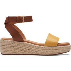 Clarks Kimmei Ivy Ανατομικές Καλοκαιρινές Γυναικείες Πλατφόρμες Χαμηλές Δερμάτινες Ταμπά Κίτρινες 26171871