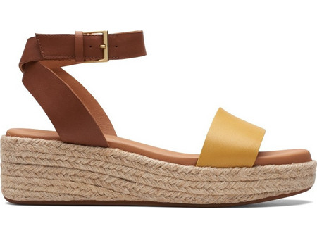 Clarks Kimmei Ivy Ανατομικές Καλοκαιρινές Γυναικείες Πλατφόρμες Χαμηλές Δερμάτινες Ταμπά Κίτρινες 26171871