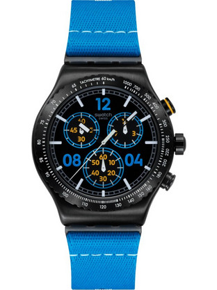 Swatch Moments In Blue Ανδρικό Ρολόι Χρονογράφος με Μπλε Υφασμάτινο Λουράκι YVB100