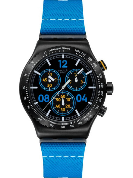 Swatch Moments In Blue Ανδρικό Ρολόι Χρονογράφος με Μπλε Υφασμάτινο Λουράκι YVB100