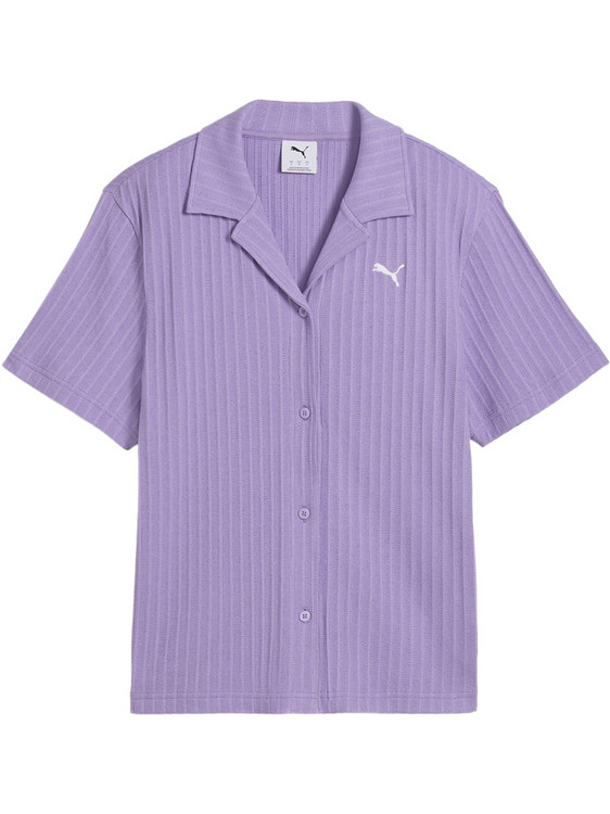 Puma Wardrobe Ess Κοντομάνικο Γυναικείο Πουκάμισο Βαμβακερό Ριγέ Λιλά 629763-29