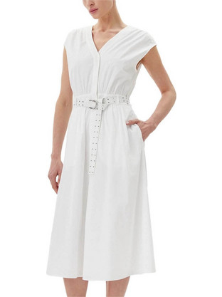 Michael Kors Midi Καλοκαιρινό Καθημερινό Φόρεμα Λευκό MS5830KF4C-100