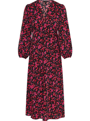 Funky Buddha Midi Βραδινό Φόρεμα Floral Μαύρο FBL012-136-13