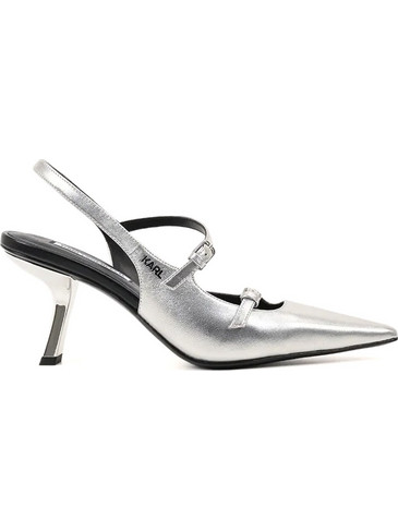 Karl Lagerfeld Γόβες Slingback Δερμάτινες με Λεπτό Ψηλό Τακούνι Ασημί KL33623-1SL