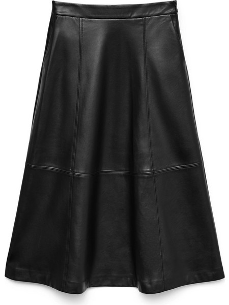 Vero Moda Μίντι Φούστα Δερματίνη Ψηλόμεση Μαύρη 10335436