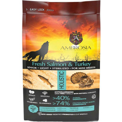 Ambrosia Holistic Hypoallergenic Senior Mini Light & Sterilised Grain Free with Fresh Salmon & Turkey 1.5kg