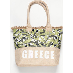 Silk Fashion Greece Ψάθινη Τσάντα Θαλάσσης Ώμου Μπεζ Πράσινο Mint 49x34cm 5206978164866