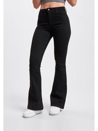 Def Ψηλόμεσο Γυναικείο Τζιν Παντελόνι Bootcut Εφαρμογή Καμπάνα Μαύρο DFLJS192-00007