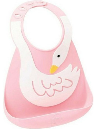 Make my day Swan Αδιάβροχη Σαλιάρα Σιλικόνης με Κουμπί & Τσέπη 6m+ Ροζ