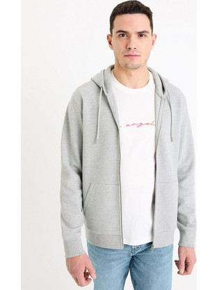 Celio c-gepiquet Ανδρική Ζακέτα Φούτερ με Κουκούλα και Φερμουάρ Γκρι