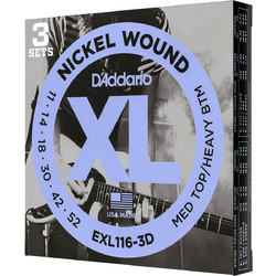 D'Addario EXL116 3-Pack Σετ 6 Χορδές Ηλεκτρικής Κιθάρας Nickel Plated Steel 11-52" Mixed Tension
