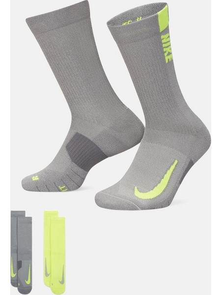 Nike Multiplier Ανδρικές Κάλτσες Ψηλές με Σχέδια Κίτρινες Γκρι 2Pack SX7557