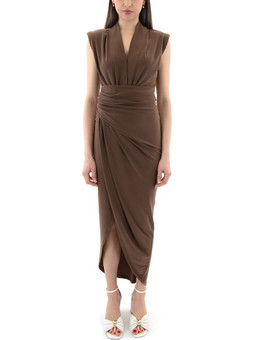 Zoya Midi Φόρεμα για Γάμο / Βάπτιση Ντραπέ Καφέ 1651.338.0333