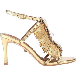 Kurt Geiger Γυναικεία Πέδιλα Δερμάτινα Χρυσά με Χοντρό Ψηλό Τακούνι 5387261189-61
