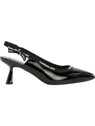 Karl Lagerfeld Γόβες Slingback Λουστρίνι με Λεπτό Ψηλό Τακούνι Μαύρες KL30809-1BP