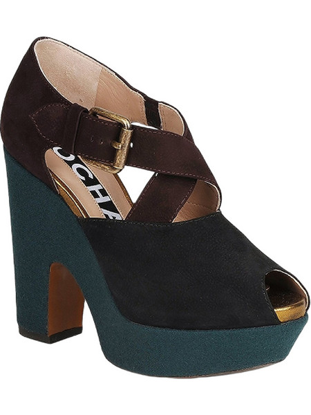 Rochas Ninfea Γόβες Suede με Χοντρό Ψηλό Τακούνι Λουράκι & Φιάπα Μαύρες Καφέ RO19161-00350