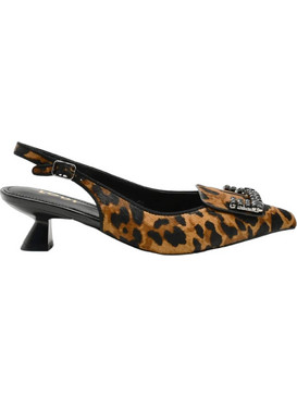 Lodi Γόβες Slingback Δερμάτινες με Λεπτό Χαμηλό Τακούνι & Στρας Καφέ A-RINO-C1