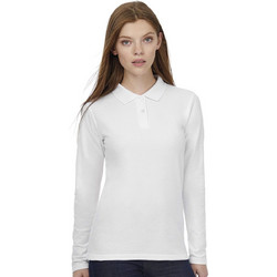 B&C Collection Γυναικεία Μπλούζα Polo Μακρυμάνικη Λευκή PWI13