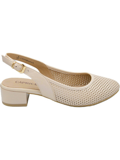 Caprice Γόβες Slingback Δερμάτινες με Χοντρό Χαμηλό Τακούνι Μπεζ 9-29602-44-404