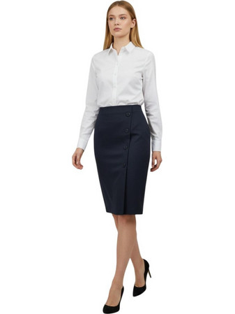 Baziana Μίνι Φούστα Υφασμάτινη Ψηλόμεση Pencil Navy Μπλε 505-26