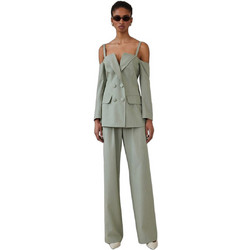 Mix & Match Simone Γυναικείο Σακάκι Μακρύ Υφασμάτινο Σταυρωτό Πράσινο Mint SS2651