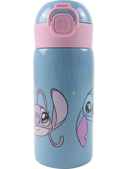 Gim Stitch Παιδικό Παγούρι Ανοξείδωτο BPA Free με Καλαμάκι Γαλάζιο 500ml
