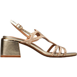 Envie Shoes Γυναικεία Πέδιλα Λουστρίνι Χρυσά με Χοντρό Χαμηλό Τακούνι E64-23475-59