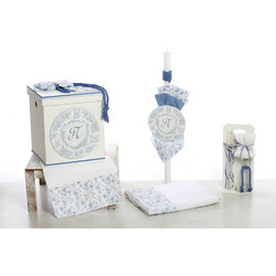 Bellissimo Σετ Βάπτισης με Κουτί για Αγόρι Blue Monogram Heritage 2616