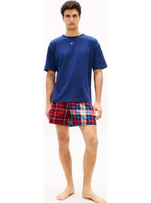 Tommy Hilfiger Καλοκαιρινές Ανδρικές Πιτζάμες Βαμβακερές Καρό Μπλε UM0UM03832-0WL