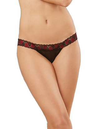 Dreamgirl Γυναικείο Sexy Slip με Δαντέλα Μαύρο Κόκκινο 1424