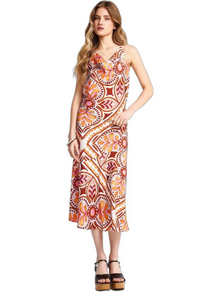 Funky Buddha Midi Καλοκαιρινό Βραδινό Φόρεμα Πορτοκαλί FBL013-131-13