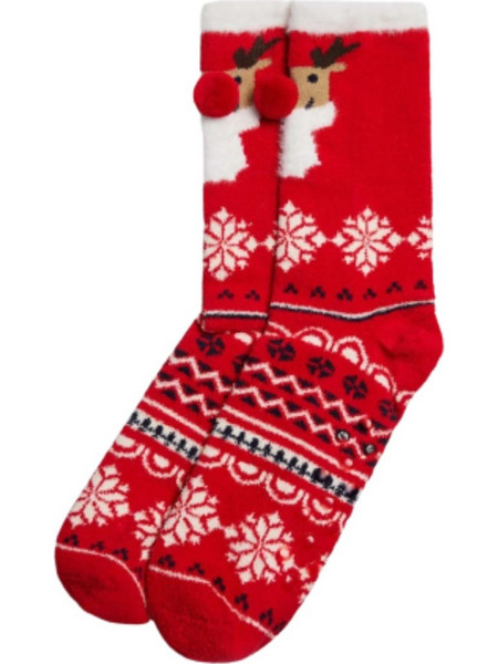 Ysabel Xmas Χριστουγεννιάτικες Fleece Ανδρικές Κάλτσες Ψηλές Κόκκινες 22895