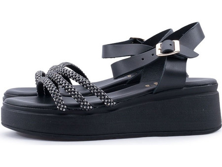 Love4shoes Καλοκαιρινές Γυναικείες Πλατφόρμες Χαμηλές Δερμάτινες Μαύρες 1423