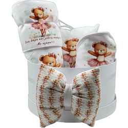 Bonjour Bebe Σετ Δώρου για Νεογέννητο Κορίτσι Bear Λευκό Ροζ 4τμχ