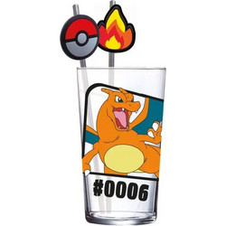 Pokemon Ποτήρι Νερού Γυάλινo με Καλαμάκι Pokemon Charizard Διαφανές Πολύχρωμο 480ml