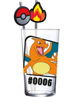 Pokemon Ποτήρι Νερού Γυάλινo με Καλαμάκι Pokemon Charizard Διαφανές Πολύχρωμο 480ml