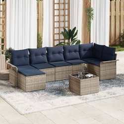 vidaXL Σετ Σαλόνι Κήπου Rattan 8τμχ Μπεζ Navy Μπλε 3354134