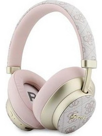 Guess PU 4G Gold Script Metal Logo ENC Ασύρματα Bluetooth Ακουστικά Over Ear με Noise Cancelling Γκρι Ροζ