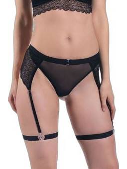Cottonhill Σετ Ζαρτιέρες & Εσώρουχο με Δαντέλα See Through Μαύρες CH4035