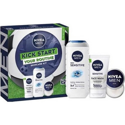 Nivea Men Kick Start Your Routine Sensitive Skincare Shower Gel 250ml + Face Wash 100ml + Cream 30ml