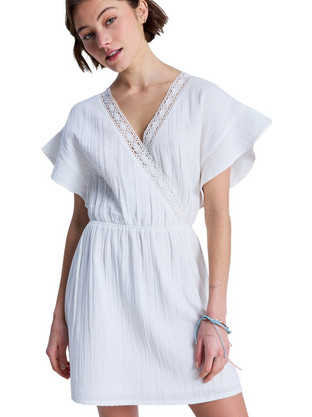 Roxy Bright Mornings Mini Καλοκαιρινό Καθημερινό Φόρεμα Κρουαζέ Λευκό ERJWD03968-WZA0