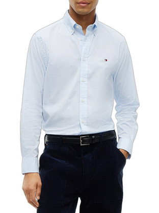 Tommy Hilfiger Ανδρικό Πουκάμισο Βαμβακερό Καρό Μακρυμάνικο Κανονική Γραμμή Γαλάζιο MW0MW44569-0MS