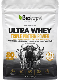 Βιολόγος Ultra Whey Triple Protein Power 80% Πρωτεΐνη Ορού Γαλακτος Γράμμωσης Χωρίς Γλουτένη 500gr